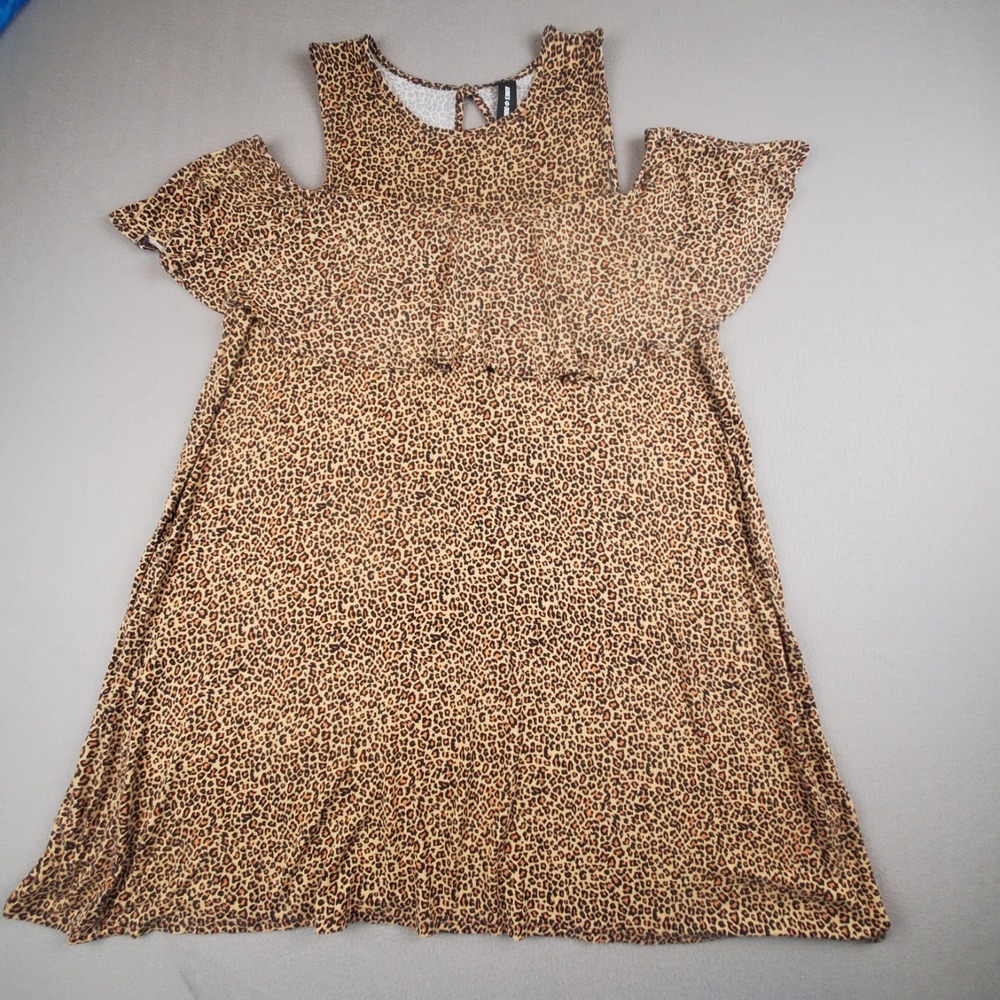 Agnes & Dora Leopard Cheetah Stretchy Comfy Dress Sleeveless with Ruffle Size XL